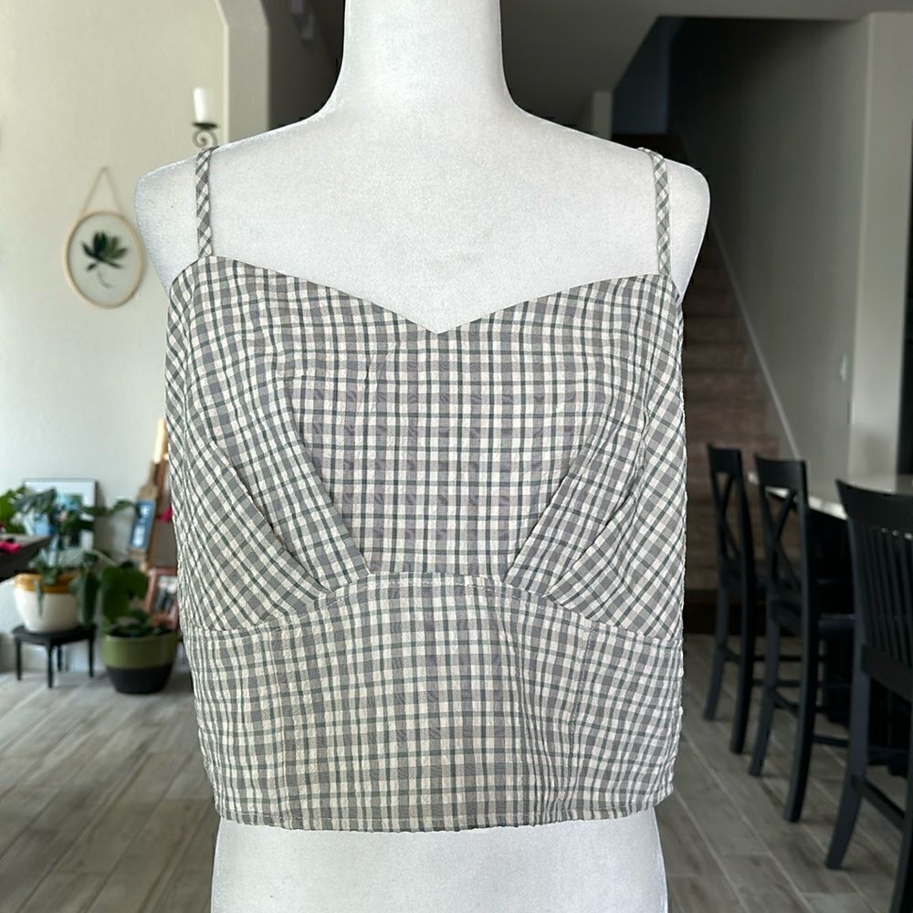 NWOT Forever 21 Cropped Top Tank Plaid Lined Beachy Adjustable Straps XL Chic